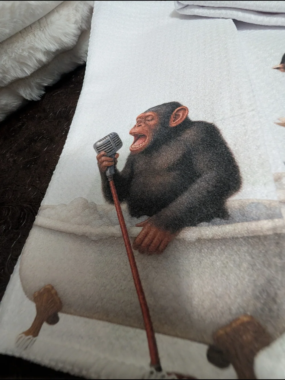 Source Unknown White Hand Towels with Monkey Print - Set of 3